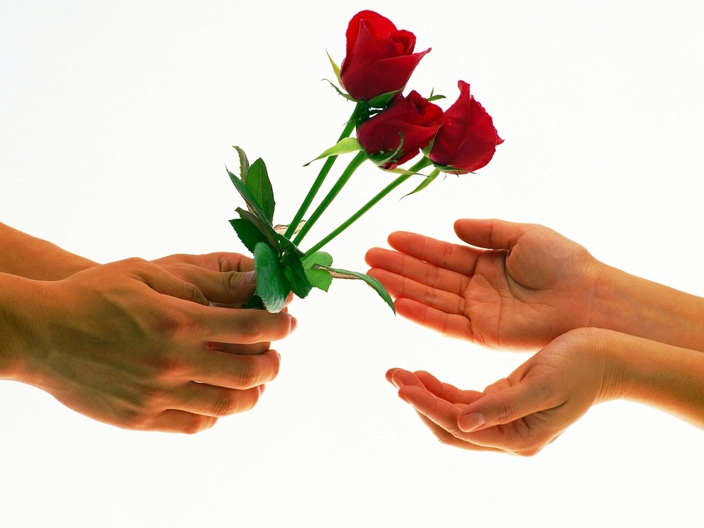 Hand offering flowers